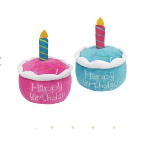 Pet Dog Cat Toys Cute Plush Birthday Cake Bite-resistant Play Squeaky Chew Toy Birthday Cake Hat Stuffed Cats Dogs Toys