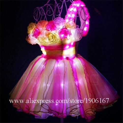 Full color LED costumes wedding dress clothes programmable ballroom dance RGB light singer party wears catwalk performance skirt
