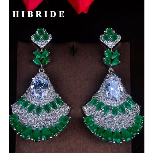 HIBRIDE Luxury Green Water Drop Cubic Zirocnia Pendientes Earrings For Women Brincos Fashion Earring Boucle d'oreille E-715