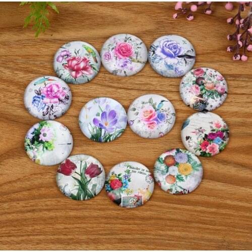 Mixed Color Flower Pattern Mosaic Printed Glass Half Round Crafts Glass Mosaic for Jewelry Making