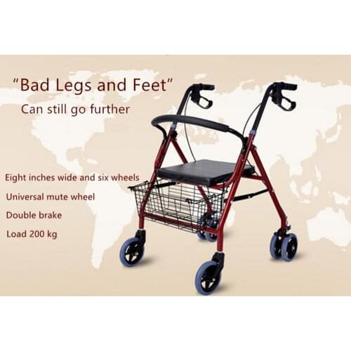 Old Peoples Shopping Cart with Basket Folding Walker with Wheel and Belt Seat