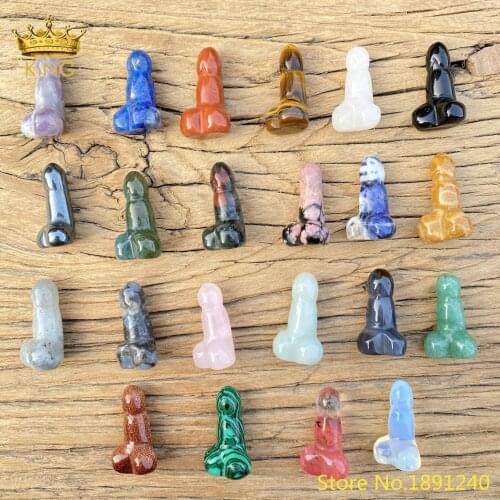 Mini Cristal Penis Carving Ornament,1 Inch Small Decorative Items.Malachite,Lapis Lazuli,Opal,Aventurine Quartz,5 Pcs