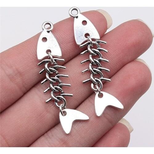 WYSIWYG 4pcs 46x11mm Antique Silver Color Fish Bone Charms Pendant For Jewelry Making DIY Jewelry Findings