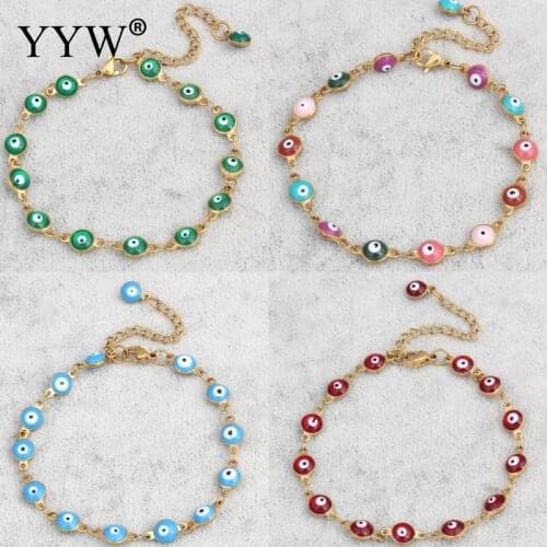 Evil Eye Jewelry Bracelet Gold Colour Plated Colorful Enamel Evil Eye Charm With 5.5cm Extender Chain Bracelet Bangles Women