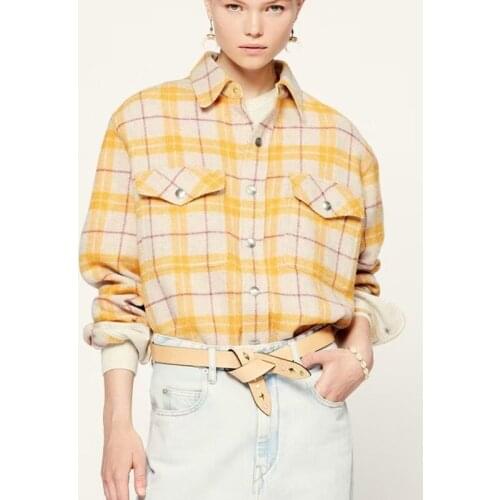 Women Plaid Woolen Jacket Autumn Winter New 2021 Ladies Wool Blend Casual Coat Female Single-Breasted Outwear Top with Pockets