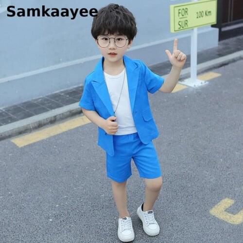 2-15y Kids Blazers Sets Summer Baby Boys 2pcs Suits Casual Jacket + Shorts Tuxedo Dress Single Breasted Childrens Clothes Y46
