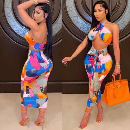 Camo Print Women Long Dress Halter Cross Backless Sexy Hollow Out Night Club Party Vestidos 2021 Summer New Bodycon Maxi Dresses