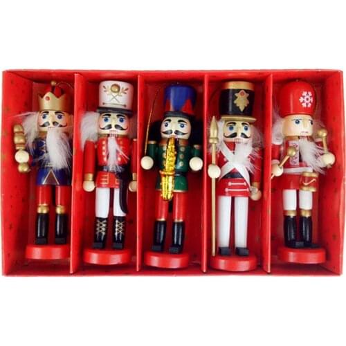 1/5PCS Nutcracker Ornament Set Wooden Nutcracker Figures Hanging Ornaments for Christmas Tree Decoration #W0