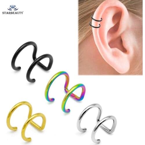2Pcs/Lot Fake Ear Piercing Gold Silver Color Stainless Steel Clip-on Earrings Non-piercing Ear Cartilage Cuff Ear Drop Ear Clip