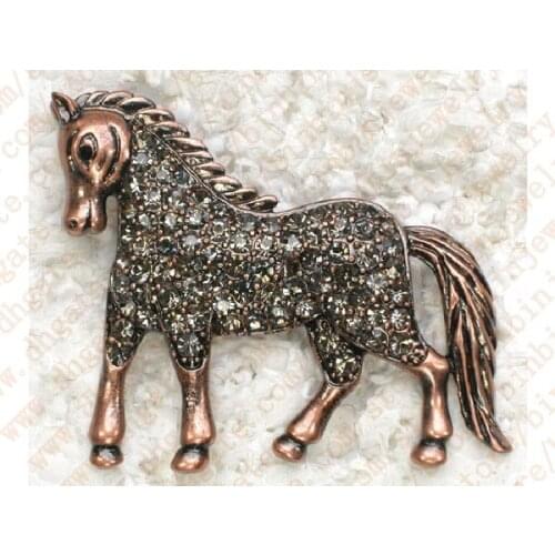 Antique copper Plated Horse Brooch Black Rhinestone Pin brooches C770 H3