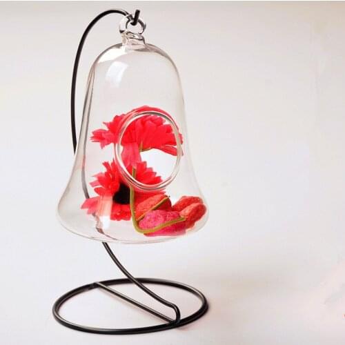 Free Shipping Small Size Metal Stand Glass Bell Vase Hanging Terrarium Home Decorative Friend Gift