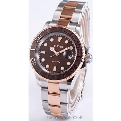 40mm BLIGER Brown bezel Wristwatches Ceramic Bezel sapphire automatic mens watch