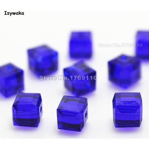 Isywaka 100pcs 8mm Deep Blue Color Square Austria Crystal Beads charm Glass Beads Loose Spacer Bead for DIY Jewelry Making