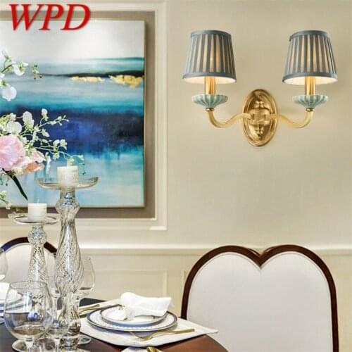 WPD Indoor Wall Lamps Fixture Brass Sconces Luxury Ceramic Modern Fabric LED Home Decorative For Bedroom Living Room Dining
