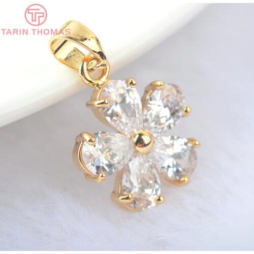 4PCS 23*15MM 14x14.5MM 24K Gold Color Brass with Zircon Flower Charms Pendants High Quality Diy Jewelry Findings Accessories