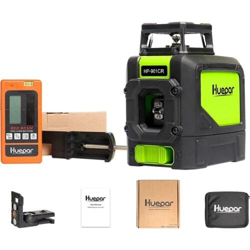 Huepar 5 Lines 3D Cross Line Laser Level Red Beam Vertical Horizontal Lasers 360 Rotary Self-leveling Professional Leveling Tool