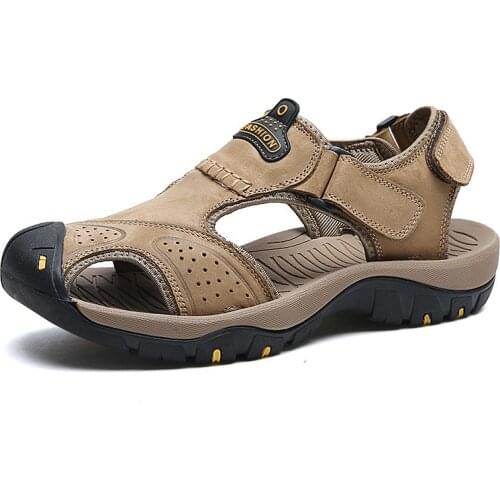 Summer Mens Sandals Breathable Genuine Leather Outdoor Sandals Mens Plus Size Summer Casual Shoes Men Beach Sandals Hot Salegh