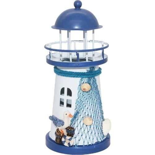 MagiDeal Mediterranean Lighthouse Iron Candle LED Light Seagull Home Table Decor Gift