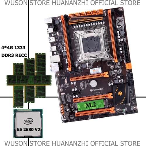 HUANANZHI Deluxe X79 motherboard with M.2 NVMe SSD slot CPU Intel Xeon E5 2680 V2 RAM 16G(4*4G) RECC