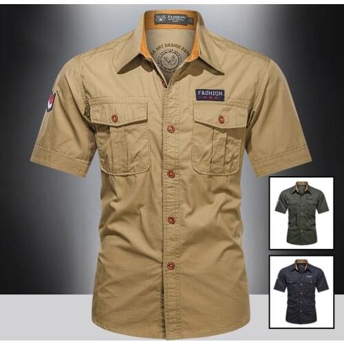 Plus Size 4XL Mens Summer Short Sleeve Shirts Cargo military Shirts Breathable Cool Pocket Clothing camisa Social Masculina