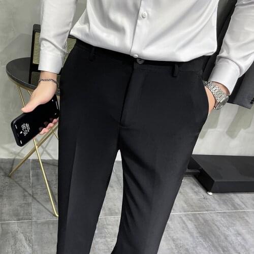 British Style Autumn New Drape Business Suit Pants Men Clothing 2021 Simple Slim Fit Office Trousers Formal Wear Pantalon Homme