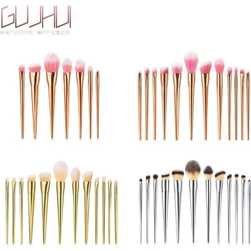 7/12 Pcs Brushes Make Up Tool Set Powder Long Handle Pink Golden Makeup Brushes GUJHUI Pinceaux De Maquillage Foundation Brush