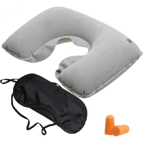 Car Accessories Air Cushion Pillow 3 in1 Travel Set Inflatable Neck Pillow + eye mask + 2 Ear Plug Comfortable business trip