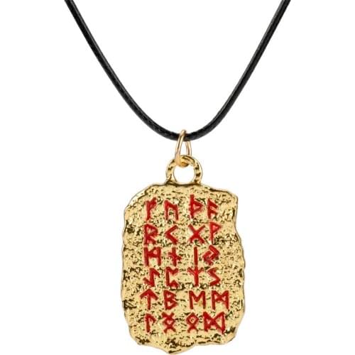 Norse Viking Amulet Necklace Runes Badge Pendant Necklace Long Chain Men Accessories Gifts