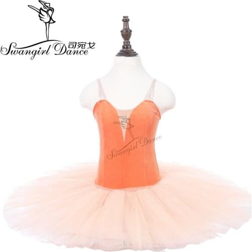 Girls Orange Ballet Leotards Tutu Dress Child Performance Dancing Practicing Ballet Tutu Ballerina Skirts PPL18044C