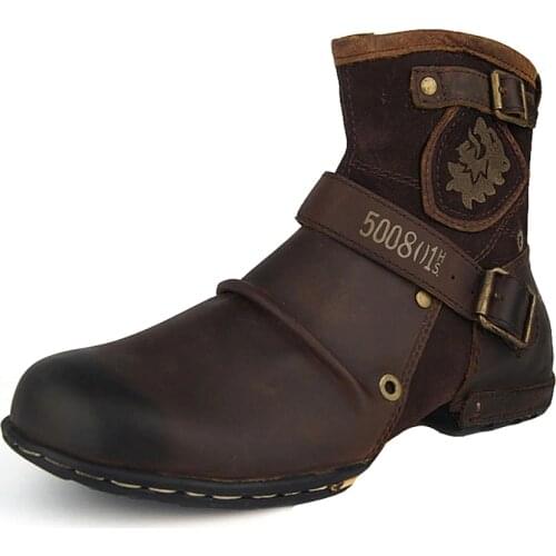 OTTO ZONE Autumn/Winter Genuine Cow Leather Shoes Boots High Top Ankle Boots Leather Shoes Men Bottespour Hommes Zapatoshombre