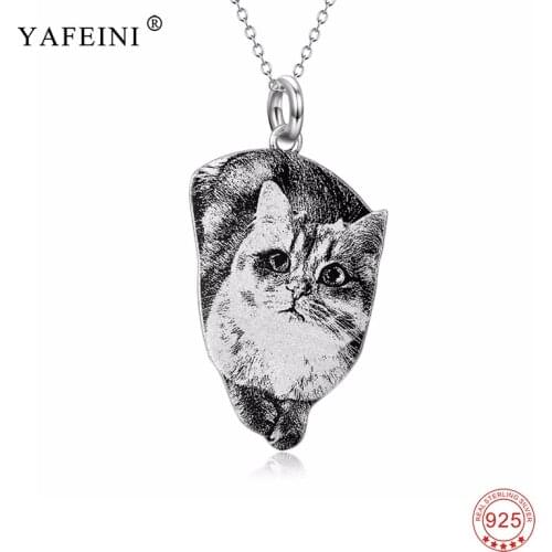 925 Sterling Silver Custom Name & Photo Pendant Choker Necklace Personalized Animal Cat Statement Necklaces For Pet Lovers