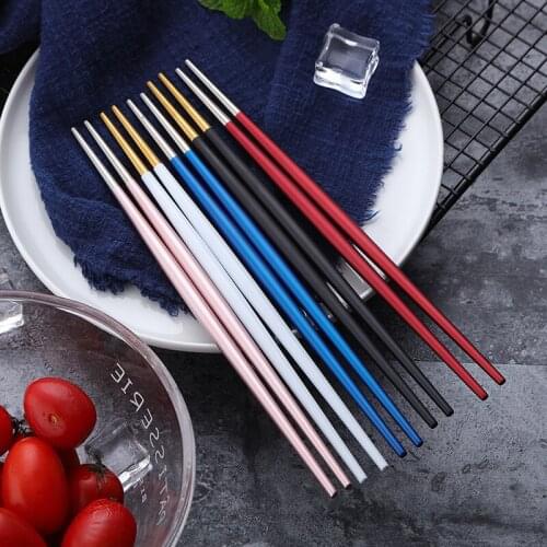 5Pairs Korean Chinese Chopsticks Black Gold Stainless Steel Sushi Chopstick Length 22cm Drop Shipping Hashi Dinnerware