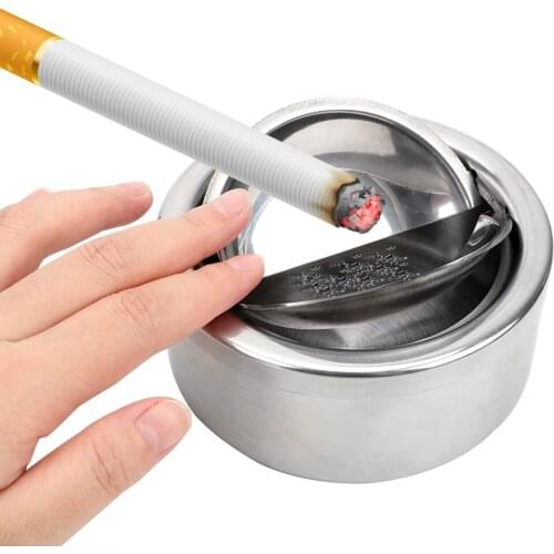 Cigarette Ashtray With Lid Round Cigarette Ashtray Stainless Steel Windproof Ash Storage Case