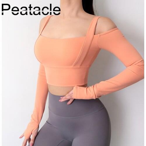 Peatacle Sexy Long Sleeve T-shirt with Chest Pads Sports Top Tights Yoga Wear Training Running Fitness Clothing