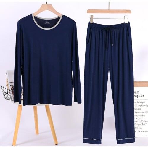 Mens modal pajamas, long-sleeved trousers, spring and autumn living clothes, thin home clothes, quality assurance