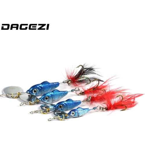 DAGEZI Blue Metal Sequins Fishing Lure Spoon Lure with Feather Noise Paillette Hard Baits with Treble Hook Pesca Fishing Tackle