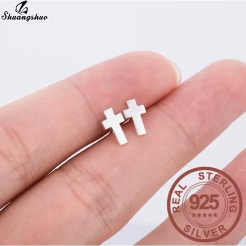 Shuangshuo Classic Gothic Earrings Cross 925 Sterling Silver Earrings Cross Stud Earrings Women Jewelry Small Earrings oorbellen
