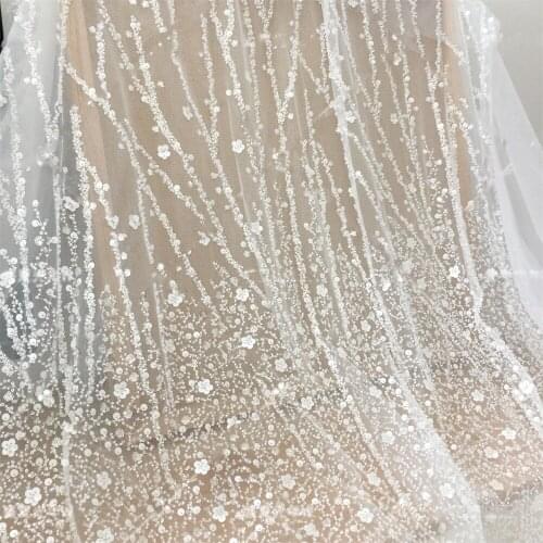 3D Beading Sequins Tulle Mesh Lace Fabric Bride Wedding Dress Veil Sewing Cloth High Quality V2643