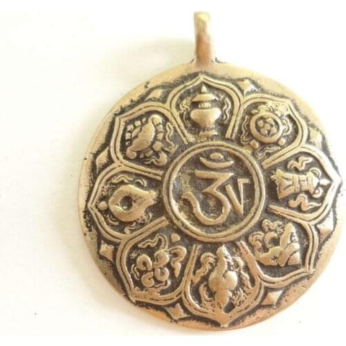 TBP499 Tibet Babao Amulet Waist Tag Tibtan Old Brass Golden Babao Pendant Double Sides