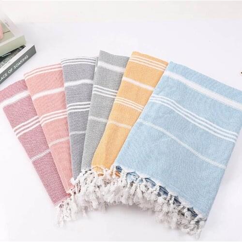 Striped Cotton Turkish Sports Bath Towel with Tassels Travel Gym Camping Bath Sauna Beach Gym Pool Blanket Absorbent 100*180CM