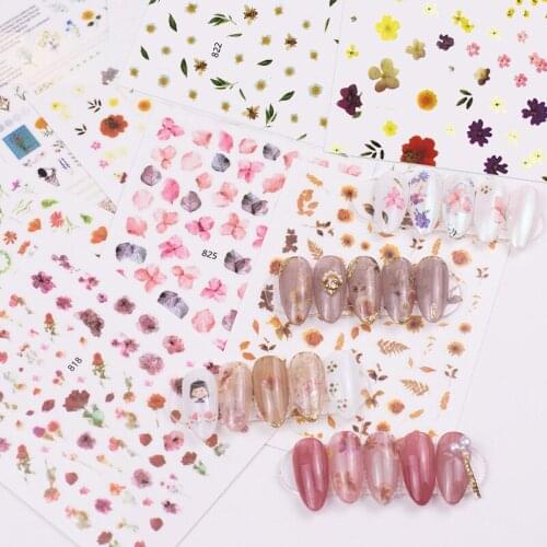 Spring summer nail art sticker Color painting flowers daisy leaves 3D manicure decoration ultra thin slider nail decals YJ013