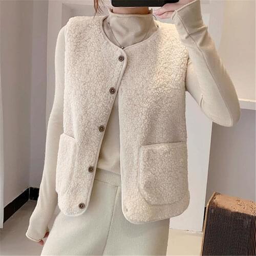 Woman Spring Vests Female Autumn Waistcoat Imitation Fur Lambswool Chaleco Ladies Loose Warm Gilet Manteau Sleeveless Jackets