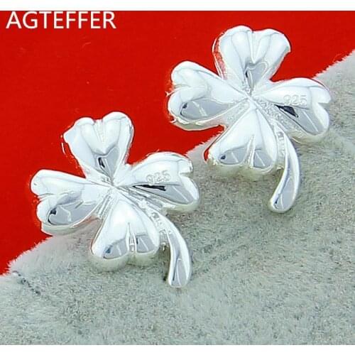 AGTEFFER New Style 925 Sterling Silver Four-leaf Clover Earrings Ladies Fashion Pendant Wedding Engagement Party Jewelry Gift