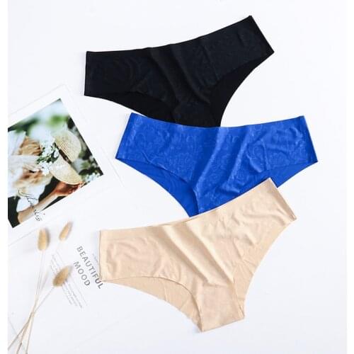 Women Ice-Silk Seamless Panties One-Piece Solid Color Sexy Briefs For Ladies Soft Floral Underwear Lingerie Plus Size XL