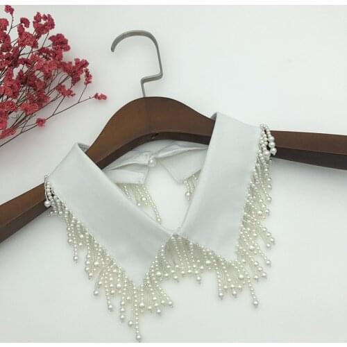 Women White Fake Collar Handmade Beads Detachable Solid Color Shirt False Collar Blouse Top Women Vestidos Neckwear Decor