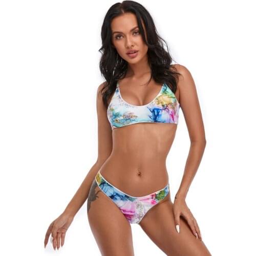 Womens Two Piece Bikini Set Floral Print Swimsuit Swimwear 2021 New Bathing Suits Swimming String Thong Sexy