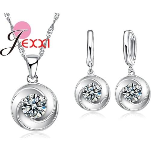 Swirl Design Women/Girls Fashion Wedding Party Accessories 925 Sterling Silver Necklace & Earrings Fashion Jewelry Set