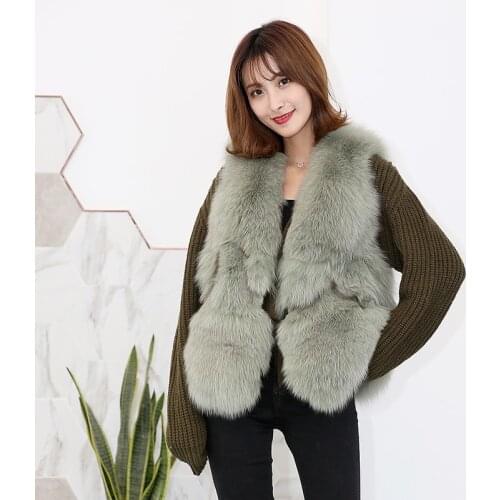 Real Fur Vest Luxury Fox Warm Women Coat Vests Winter Korean Fashion Furs Womens Coats Jacket Manteau Femme Hiver ZL561