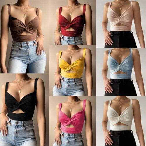 Summer Camis Slim Clothes Thick Strap Twisted Cutout Bandage Skinny Streetwear Tshirt Women 2021 Sexy Corset Crop Tops Female