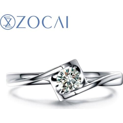 ZOCAI BRAND LOVE NATURAL REAL 0.2 CT CERTIFIED I-J / SI DIAMOND ENGAGEMENT RING ROUND CUT 18K WHITE GOLD W00127